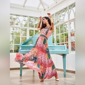 Bohemian Pink Patchwork Maxi Dress